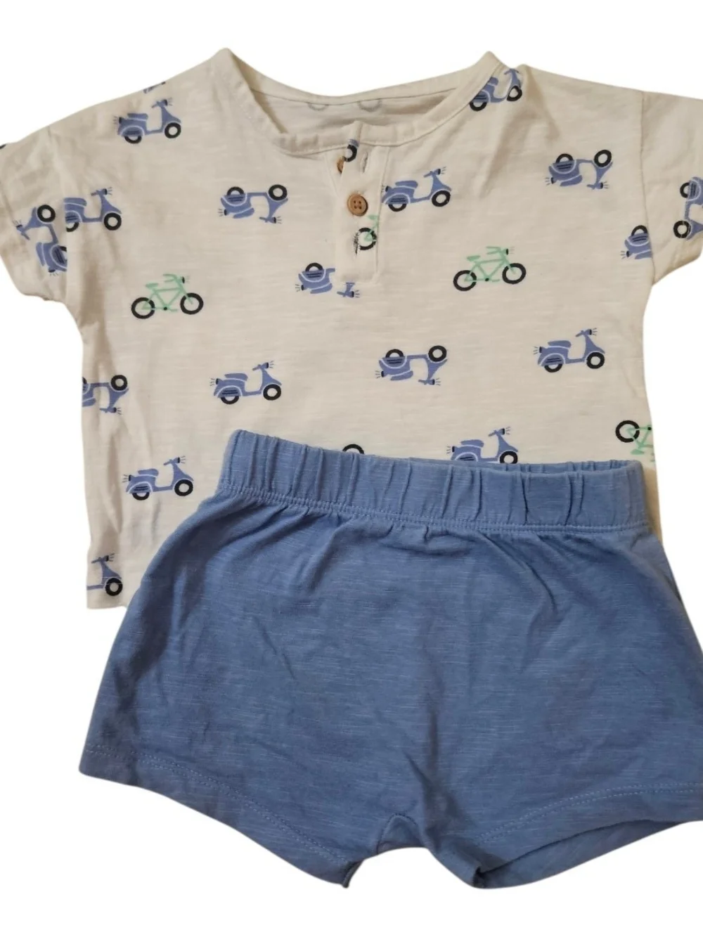 Toddler Scooter & Bike Print Tee with Blue Shorts Set